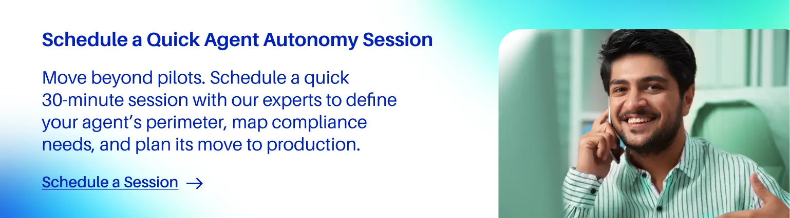 A call-to-action banner promoting an Agent Autonomy Session next to a photo of a smiling man on a call.